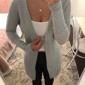 Long gray open Tahari cardigan